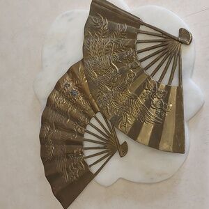 SET of 2 Vintage brass fans for wall